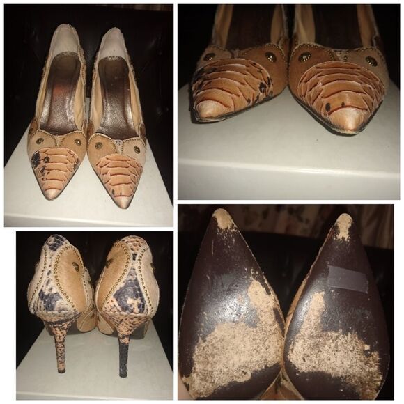 Isabella Fiore leather and fur studded snake heels size 7 - Picture 3 of 4